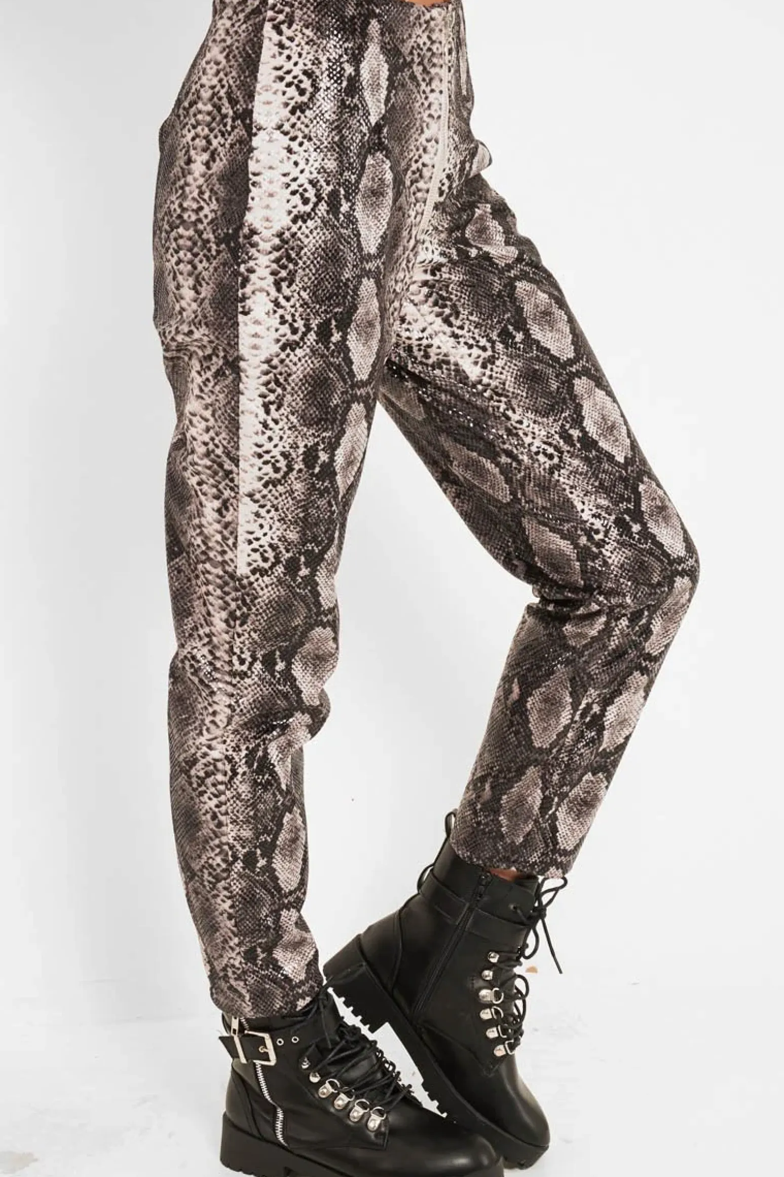 Rebellious Fashion Beige Snake Coated Zip Front Trousers - Destynie