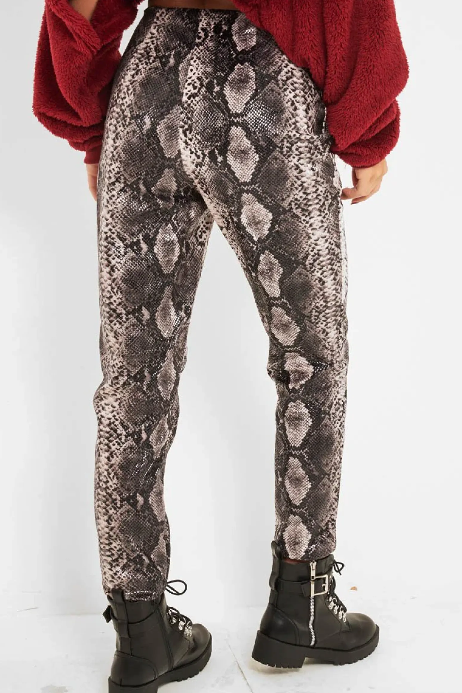 Rebellious Fashion Beige Snake Coated Zip Front Trousers - Destynie