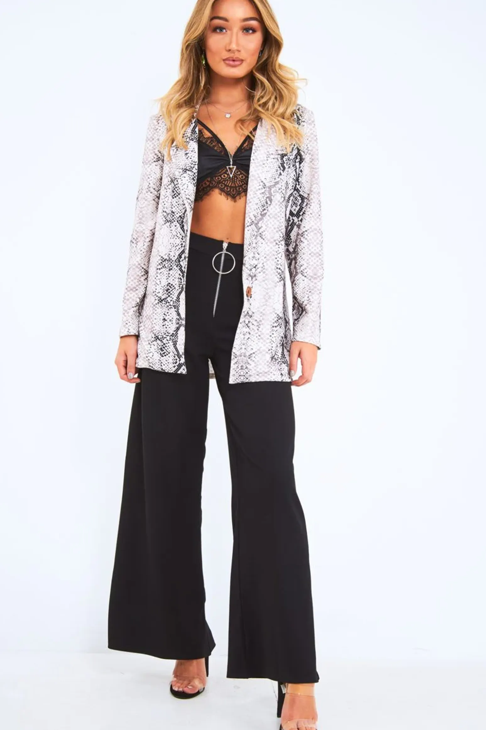 Rebellious Fashion Beige Snake Print Button Casual Blazer - Kamora