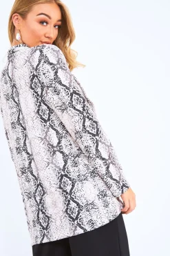 Rebellious Fashion Beige Snake Print Button Casual Blazer - Kamora