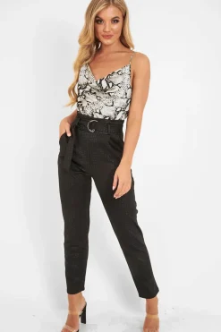 Rebellious Fashion Beige Snake Print Cowl Neck Bodysuit - Ensley