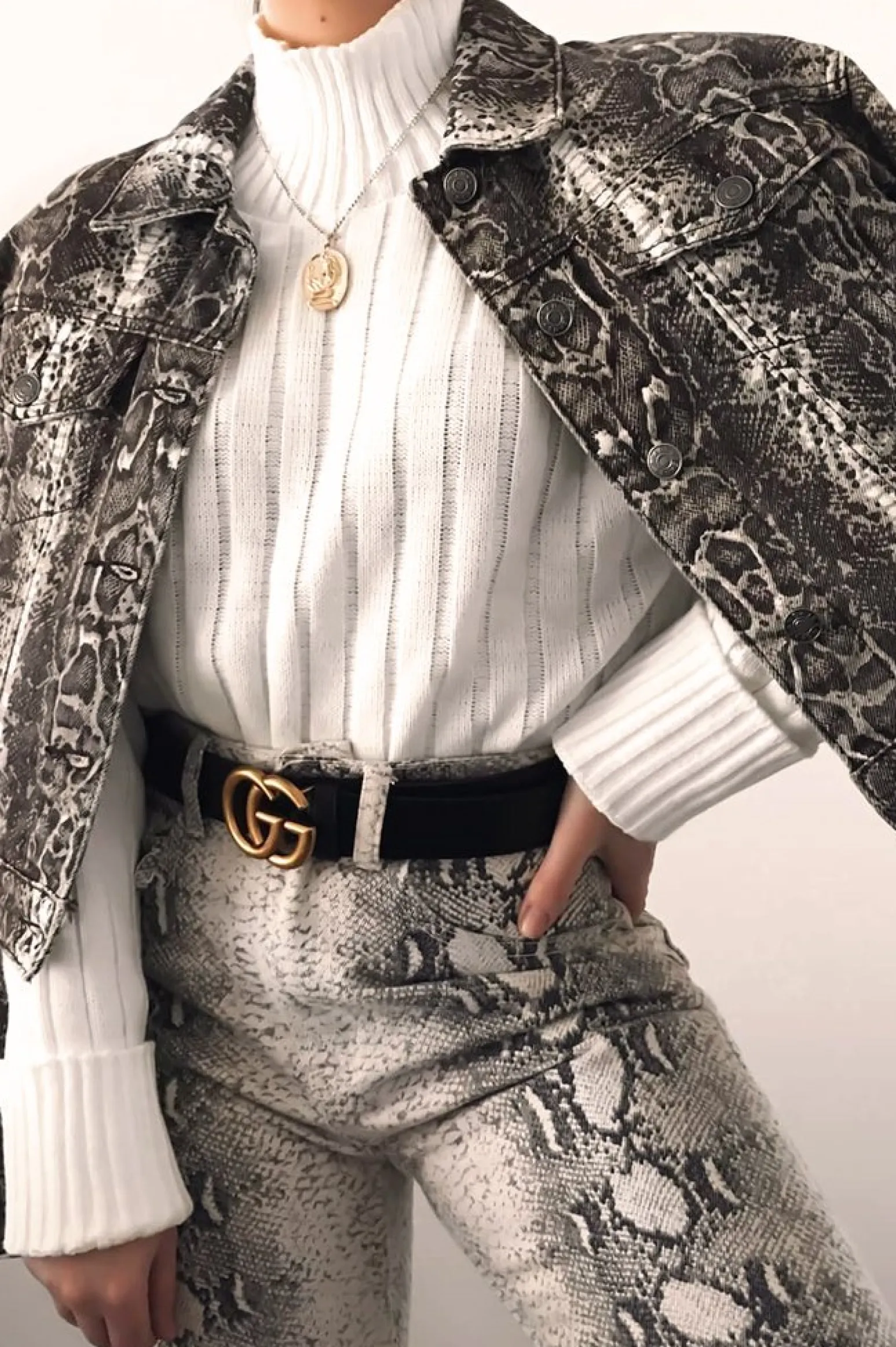 Rebellious Fashion Beige Snake Print Crop Denim Jacket - Bernice