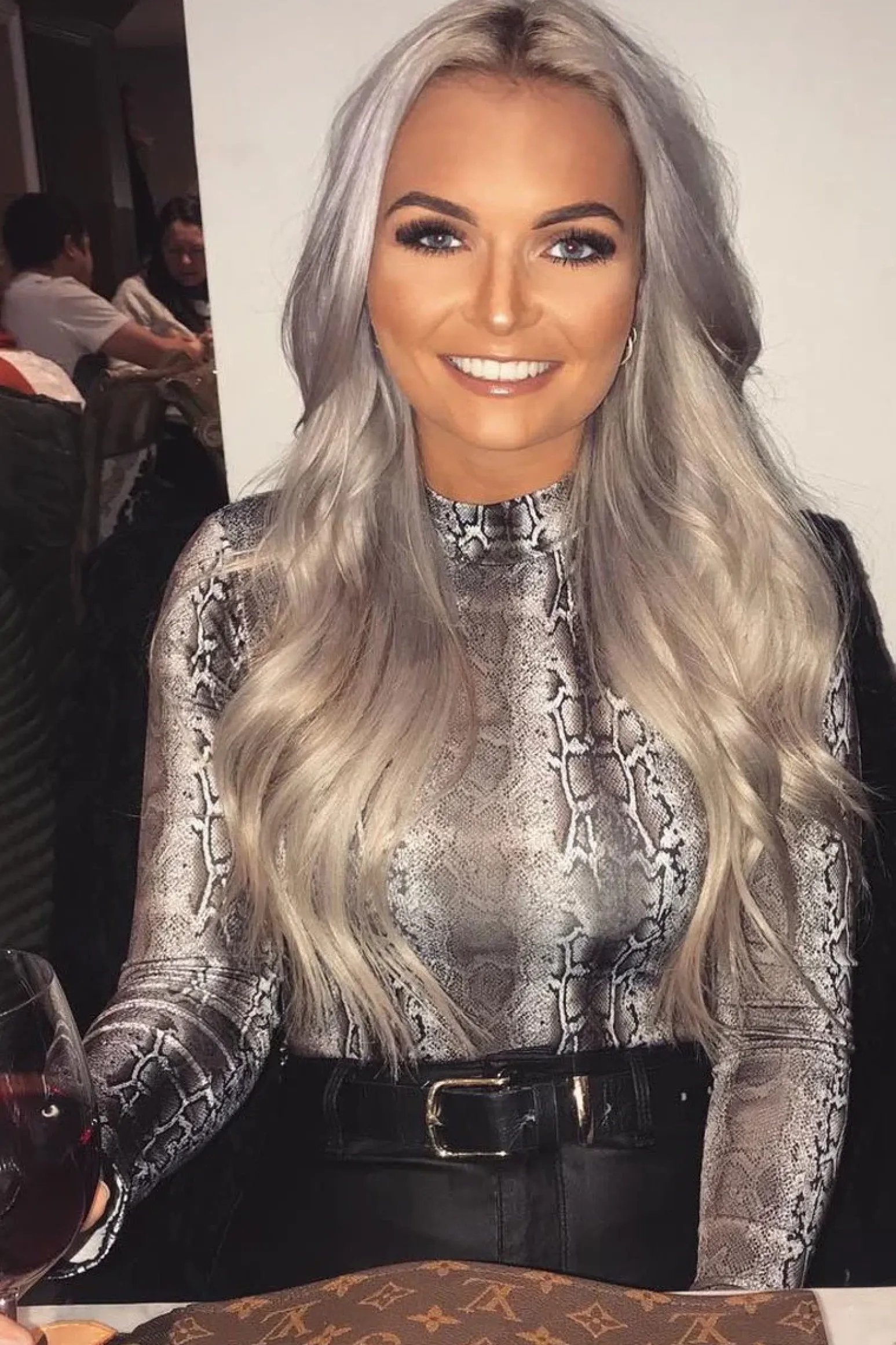 Rebellious Fashion Beige Snake Print High Neck Long Sleeve Bodysuit - Monique