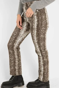 Rebellious Fashion Beige Snake Print High Waist Denim Jeans - Raeann