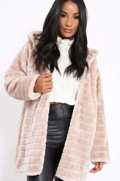 Rebellious Fashion Beige Soft Faux Fur Hooded Coat - Kila