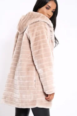 Rebellious Fashion Beige Soft Faux Fur Hooded Coat - Kila