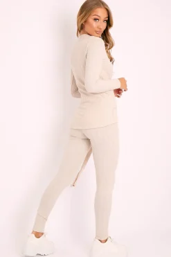 Rebellious Fashion Beige Soft Touch Belted Loungewear Set - Haizley