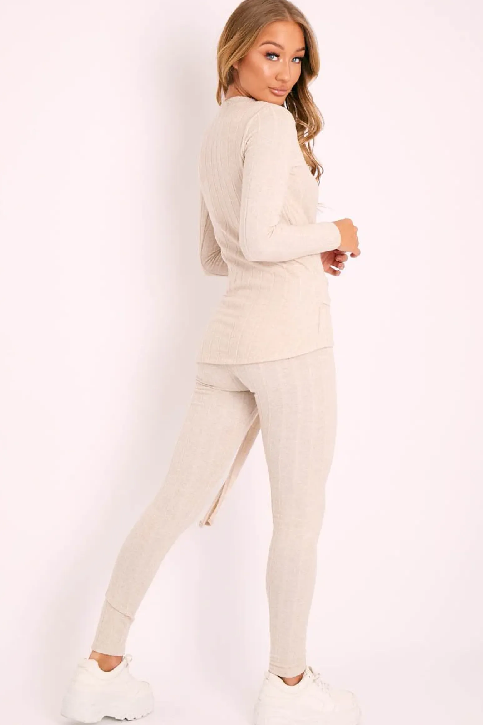 Rebellious Fashion Beige Soft Touch Belted Loungewear Set - Haizley