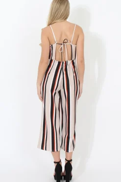 Rebellious Fashion Beige Striped Culotte Jumpsuit - Beatrix