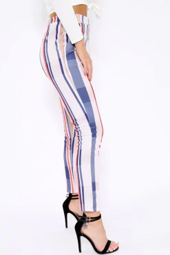 Rebellious Fashion Beige Striped Tapered Trousers - Jasmyn