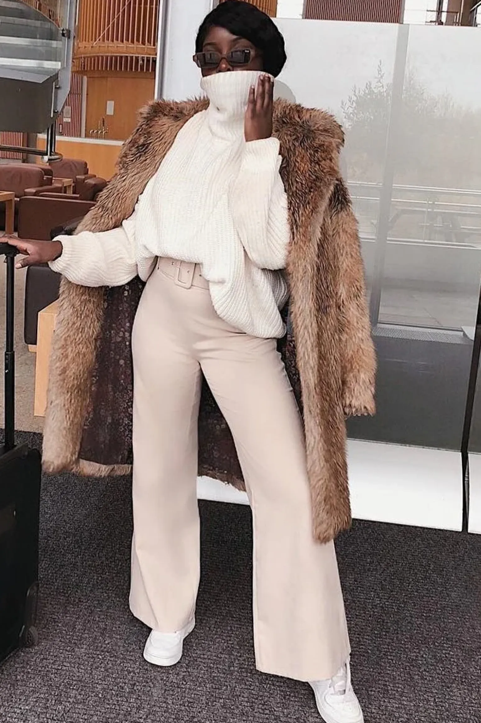 Rebellious Fashion Beige Tailored Wide Leg Belted Trousers - Chenelle