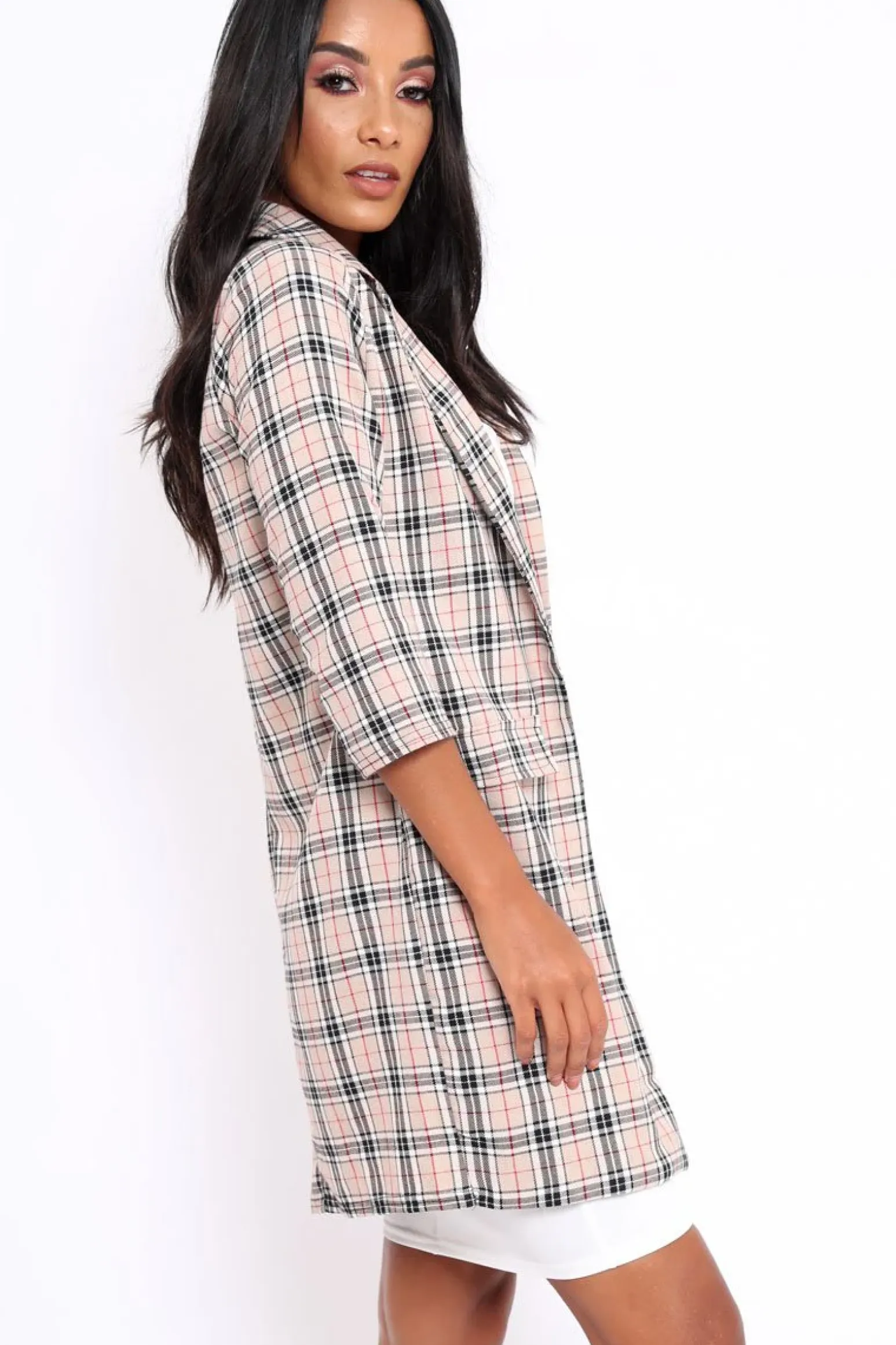 Rebellious Fashion Beige Tartan Long Blazer - Kerrie