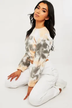 Rebellious Fashion Beige Tie Dye Gathered Waist Sweatshirt - Amirra
