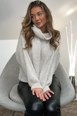 Rebellious Fashion Beige Turtle Neck Knit Jumper - Sabrina
