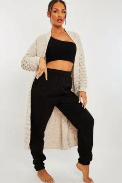 Rebellious Fashion Beige Waffle Sleeve Maxi Cardigan - Davaya