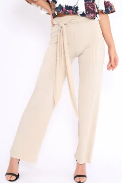 Rebellious Fashion Beige Wide Legged Pleated Trousers - Chantel