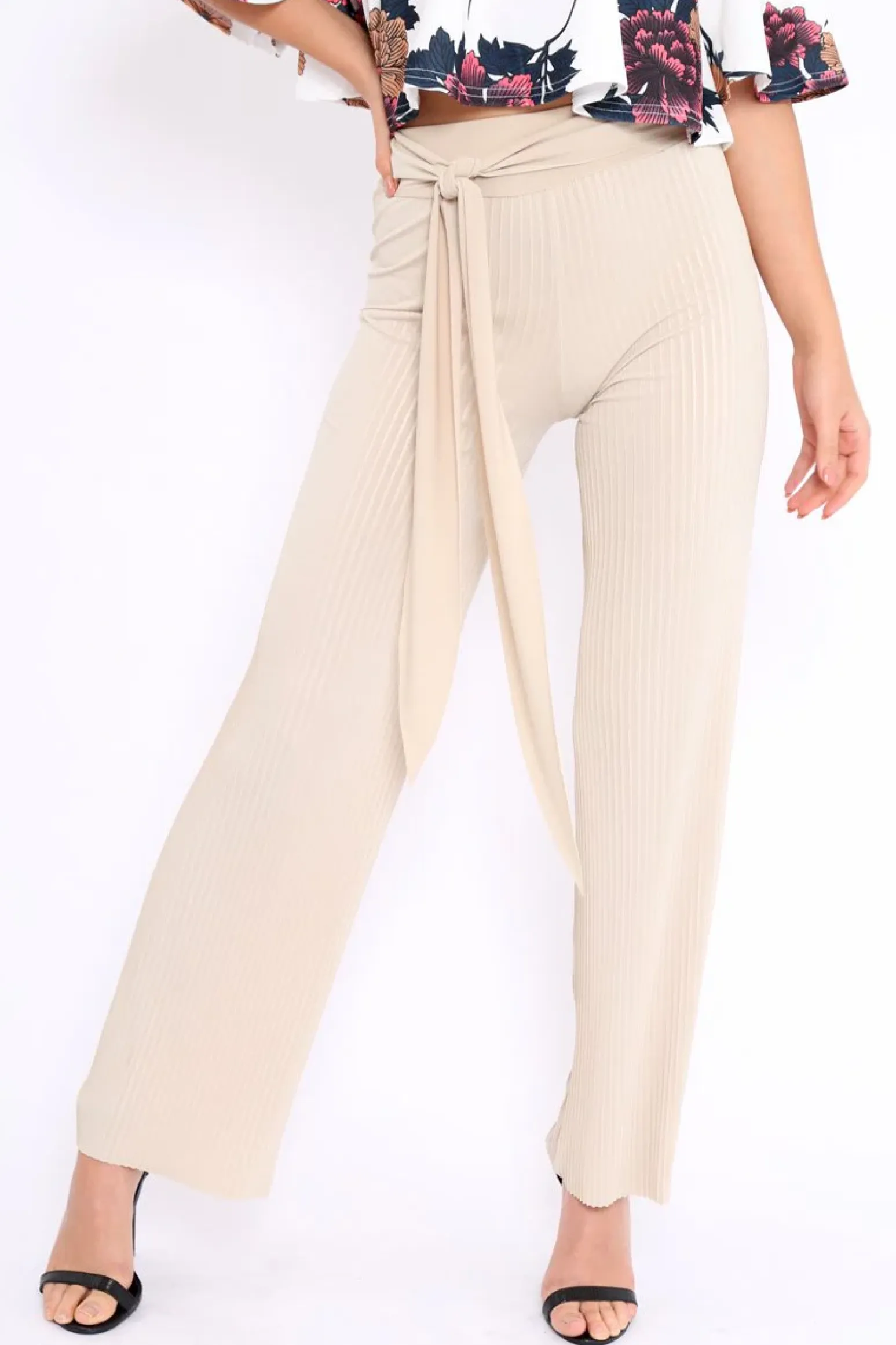 Rebellious Fashion Beige Wide Legged Pleated Trousers - Chantel