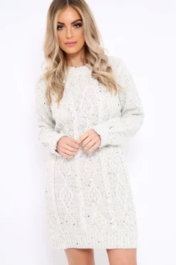 Rebellious Fashion Beige With Flecks Cable Knit Jumper - Ameria