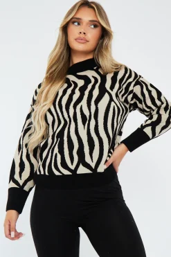 Rebellious Fashion Beige Zebra Print Jumper - Tylin