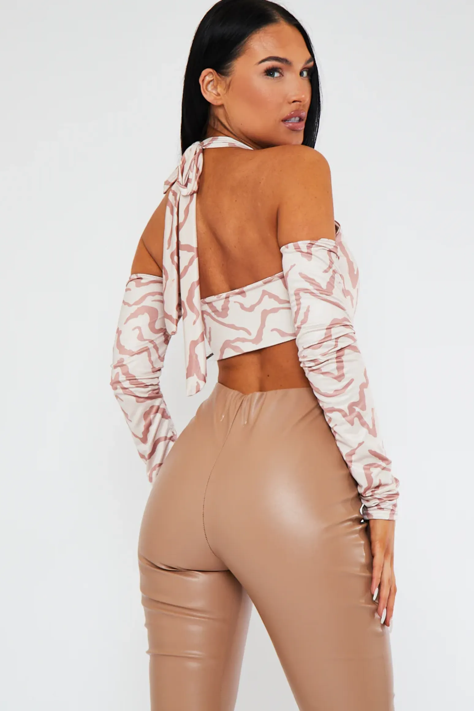 Rebellious Fashion Beige Zebra Print Ring Front Crop Top - Zizi