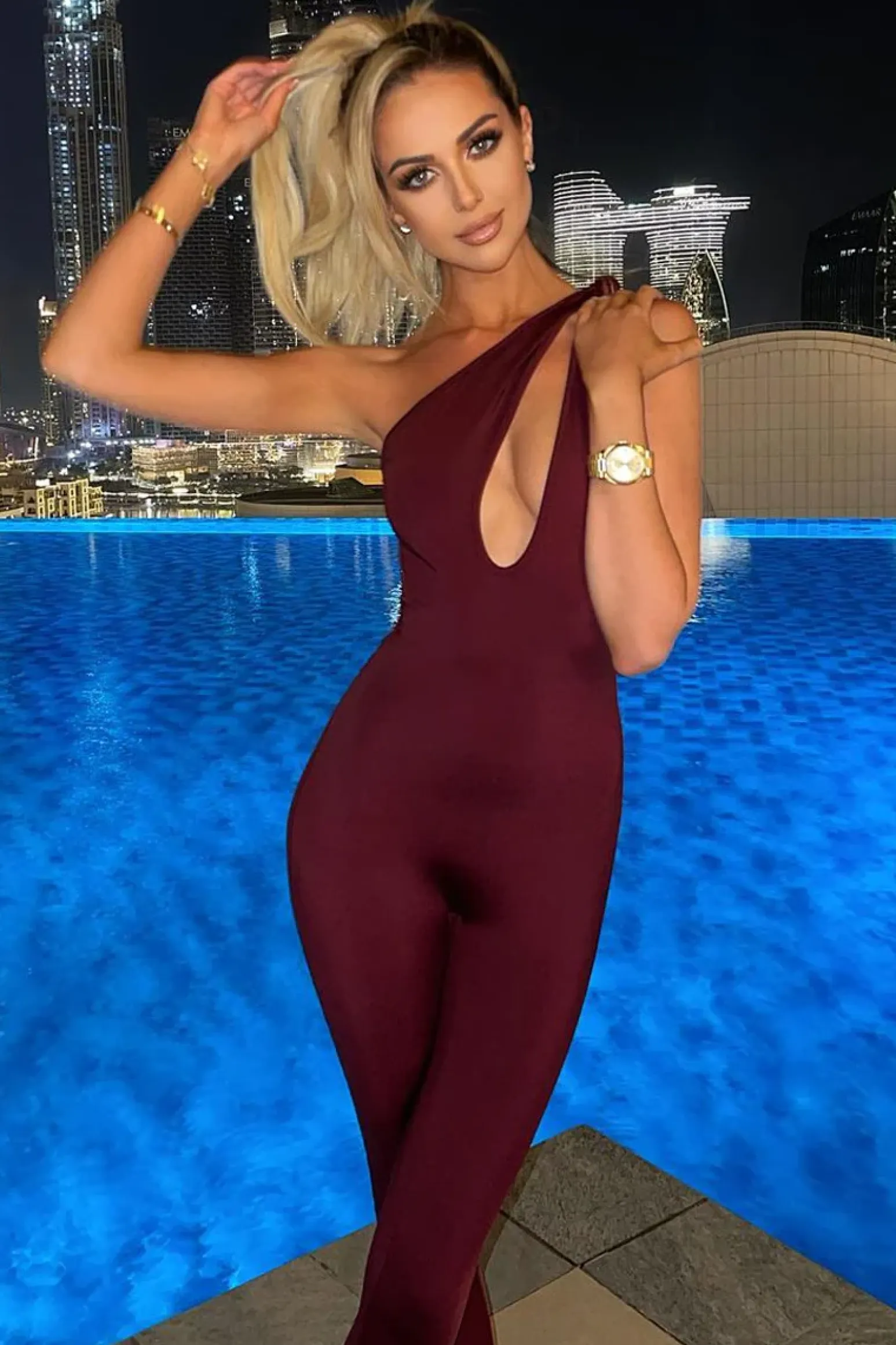 Rebellious Fashion Berry Knot Strap Slinky Jumpsuit - Imani