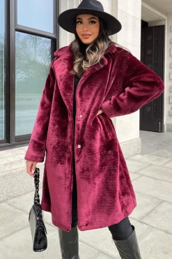 Rebellious Fashion Berry Mid Length Faux Fur Coat - North