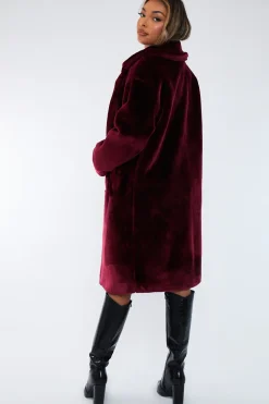 Rebellious Fashion Berry Mid Length Faux Fur Coat - North