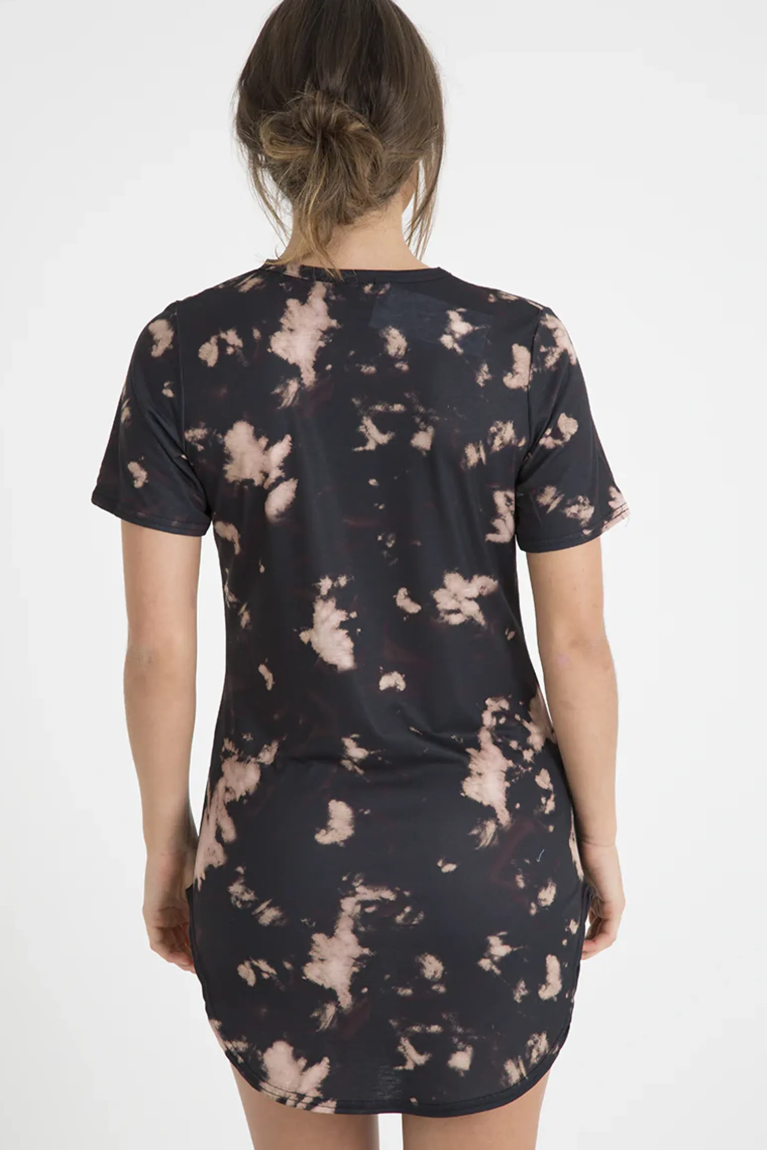 Rebellious Fashion Black Acid Wash 'Raw Power' Print Cut Out Choker T-Shirt Dress - Paige