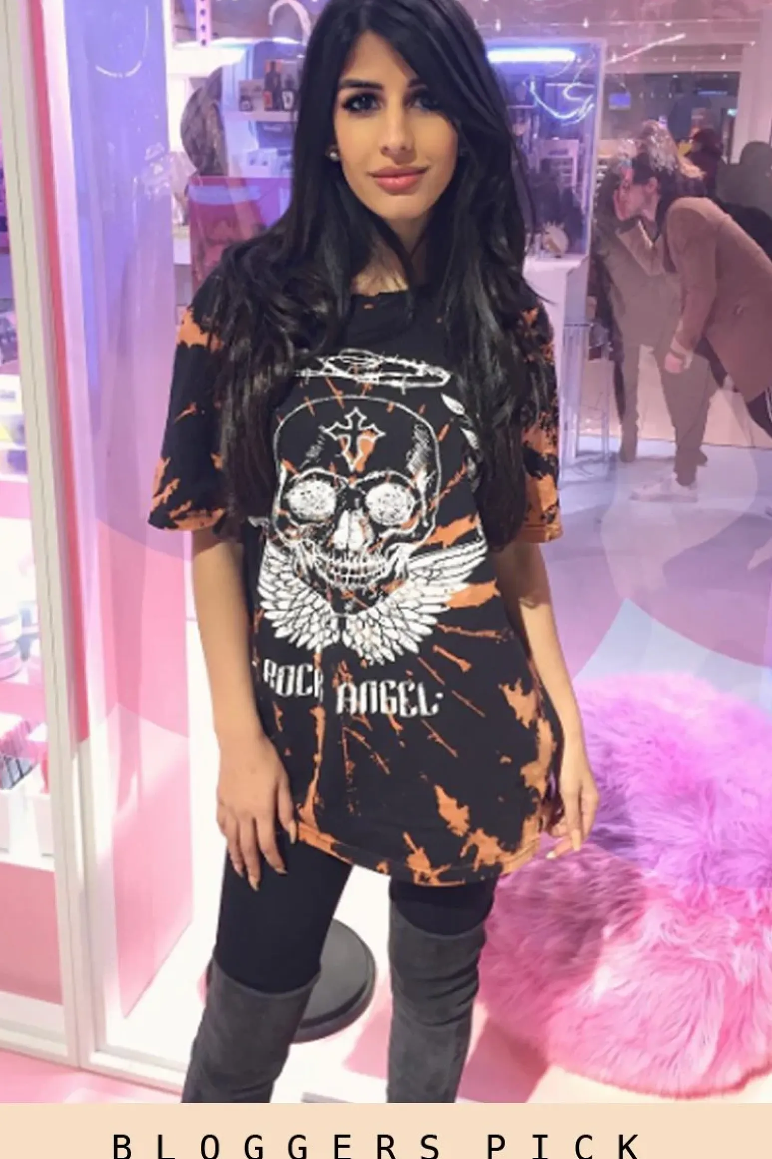 Rebellious Fashion Black Acid Wash Tie Dye 'Rock Angel' T-Shirt Dress - Thea