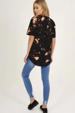Rebellious Fashion Black Acid Wash World Tour Slogan T-shirt Dress - Adel