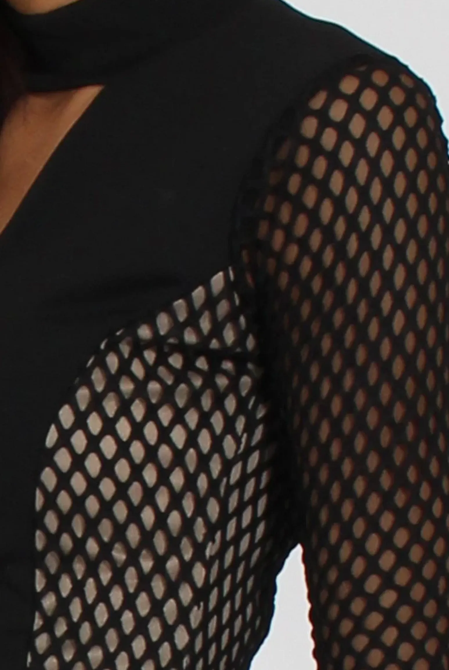 Rebellious Fashion Black & Nude Mesh Detail Cut Out Bodycon Dress - Derry