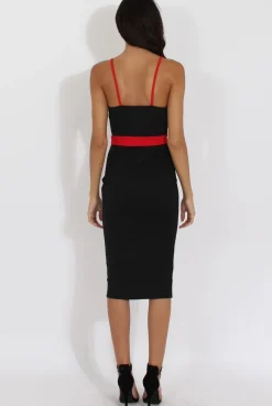 Rebellious Fashion Black & Red Panelled Midi Dress - Unity