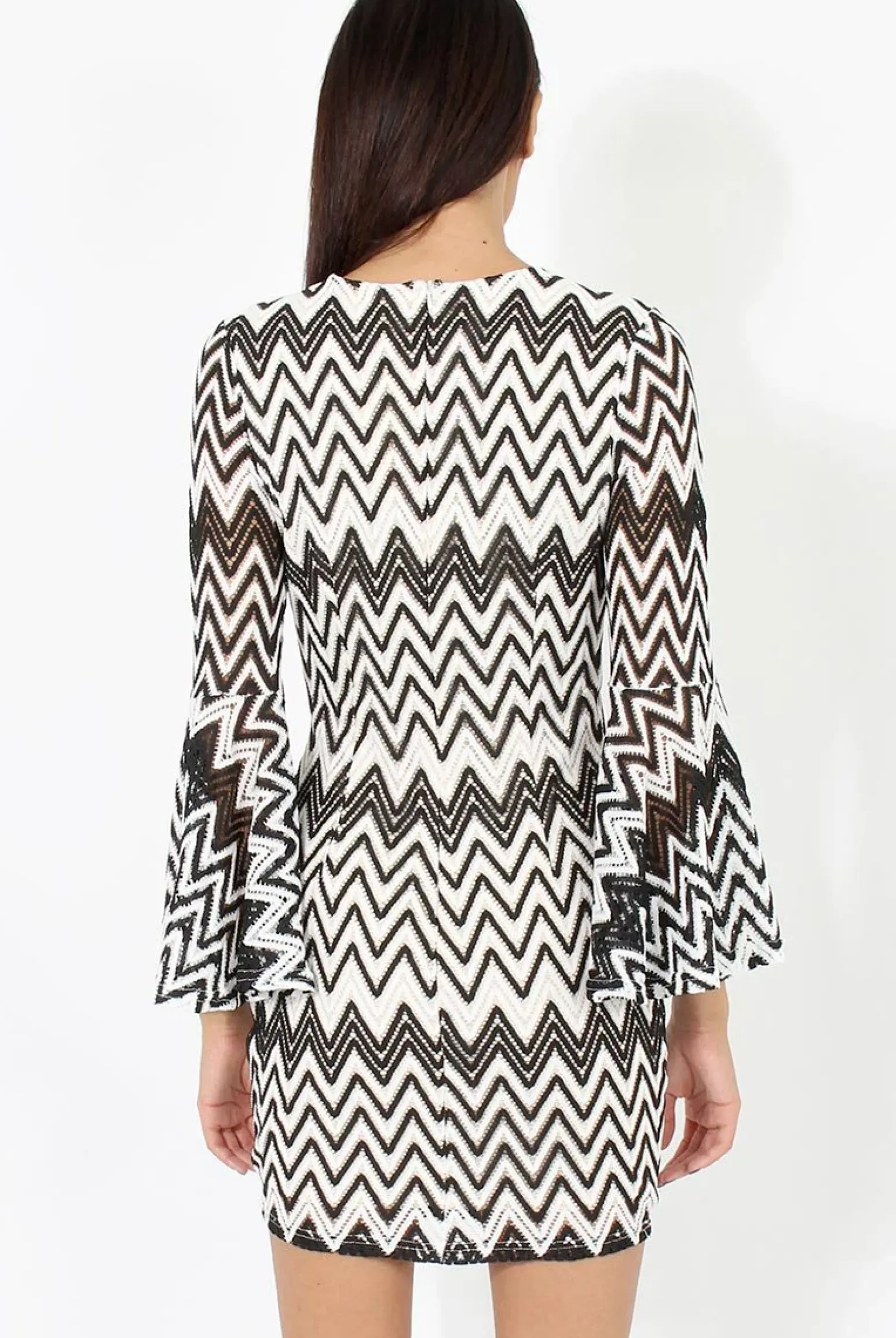 Rebellious Fashion Black & White Crochet Flare Sleeve Dress - Kady