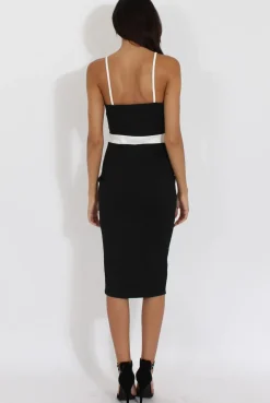 Rebellious Fashion Black & White Panelled Midi Dress - Unity