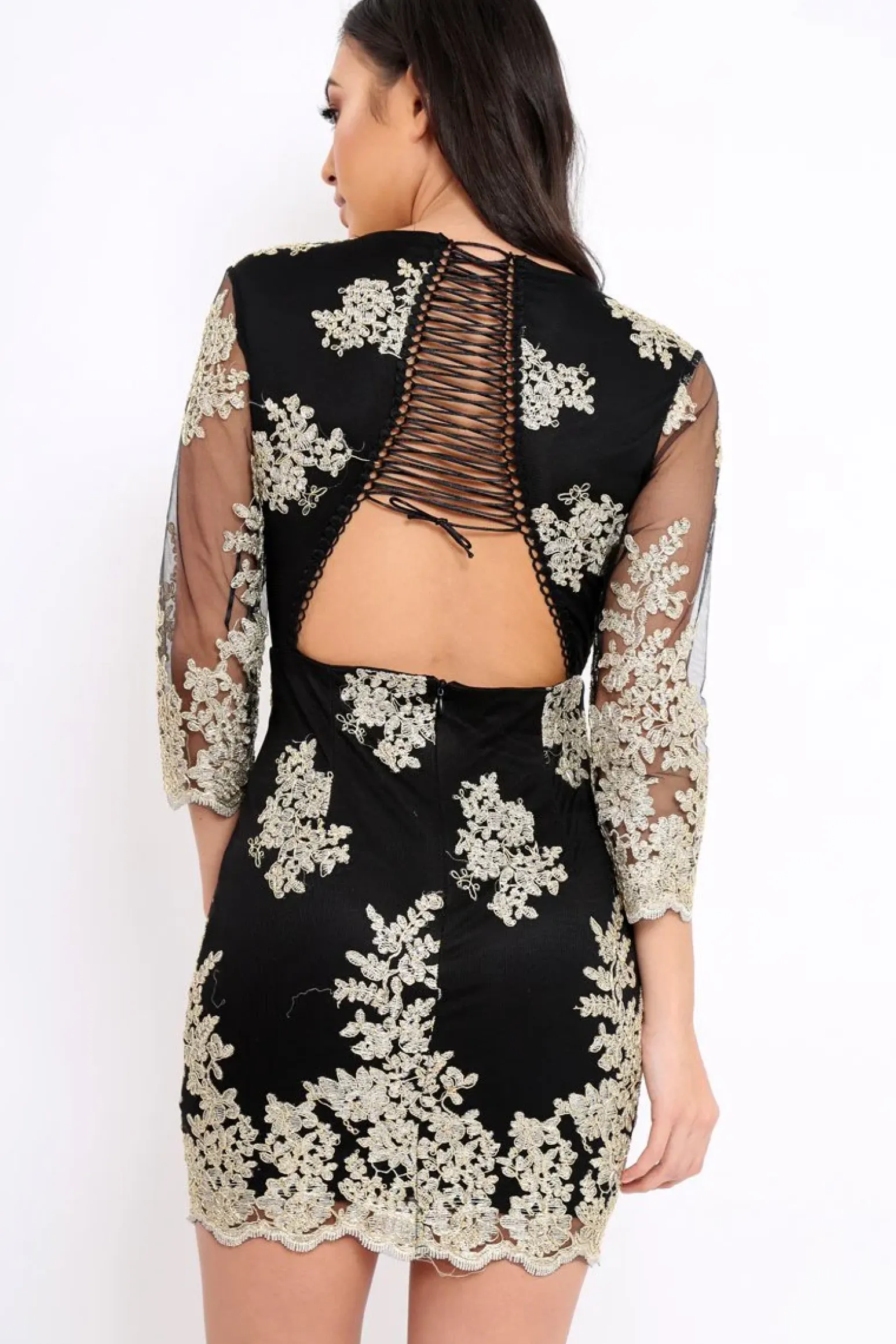 Rebellious Fashion Black And Gold Lace Up Back Mini Dress - Cloe