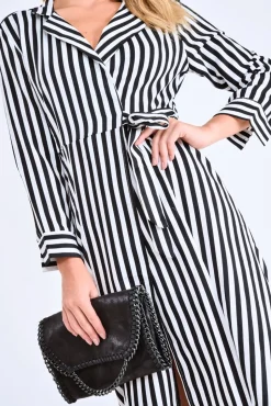 Rebellious Fashion Black and White Stripe Wrap Maxi Dress - Adisyn