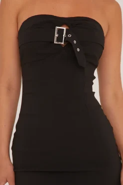 Rebellious Fashion Black Bandeau Belt Detail Bodycon Mini Dress - Anaya