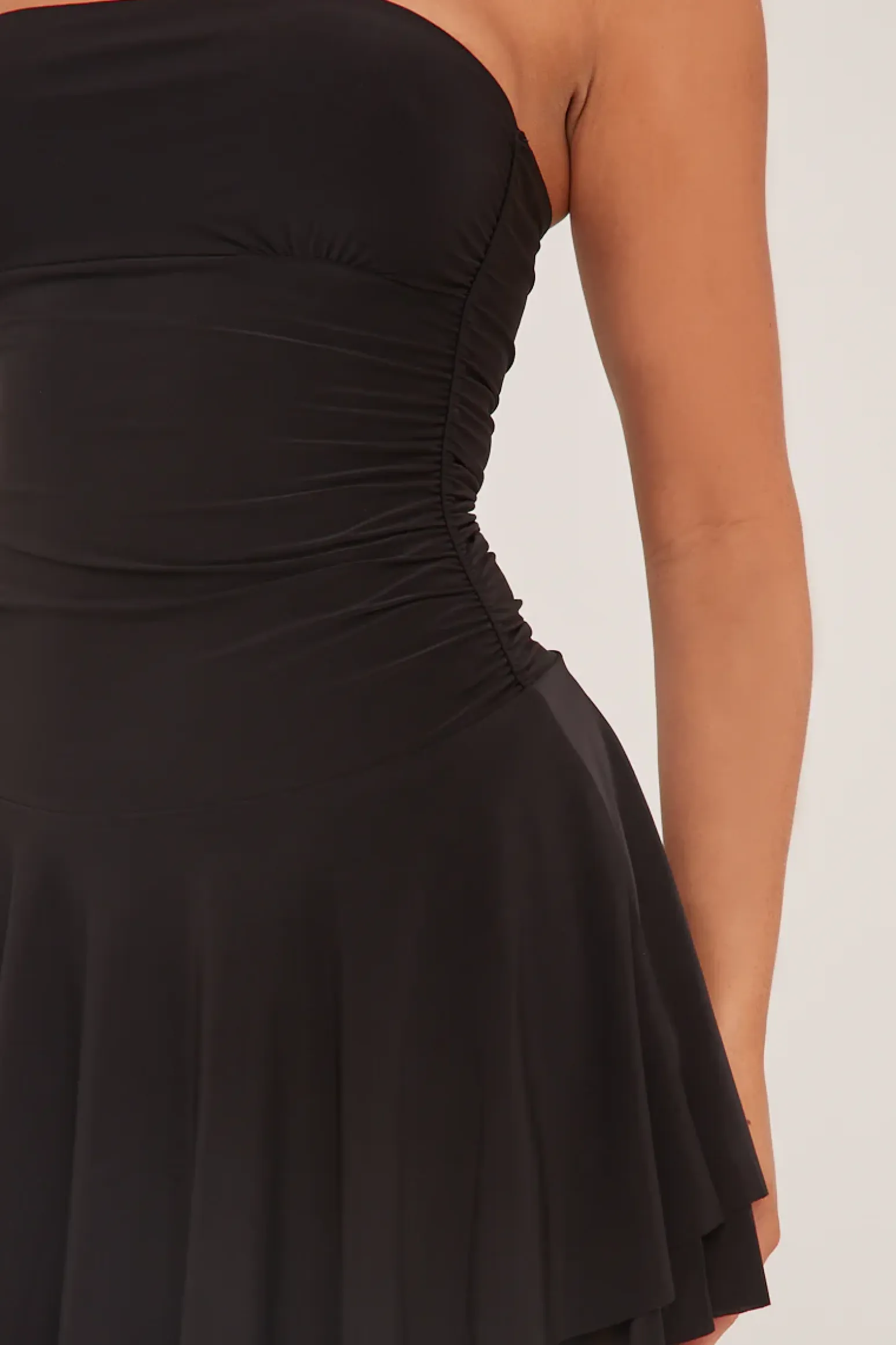 Rebellious Fashion Black Bandeau Ruched Skater Mini Dress - Sifan