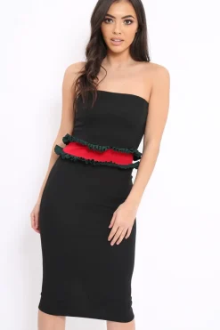 Rebellious Fashion Black Bandeau Ruffle Midi Dress - Leigh