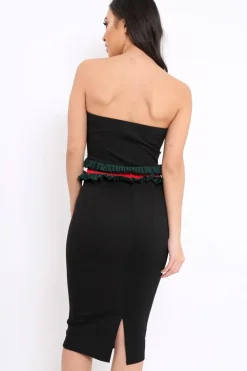 Rebellious Fashion Black Bandeau Ruffle Midi Dress - Leigh