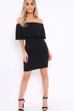 Rebellious Fashion Black Bardot Dress with Sports Trim - Melissa