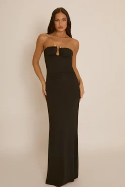 Rebellious Fashion Black Bead Trim Bandeau Maxi Dress - Steph