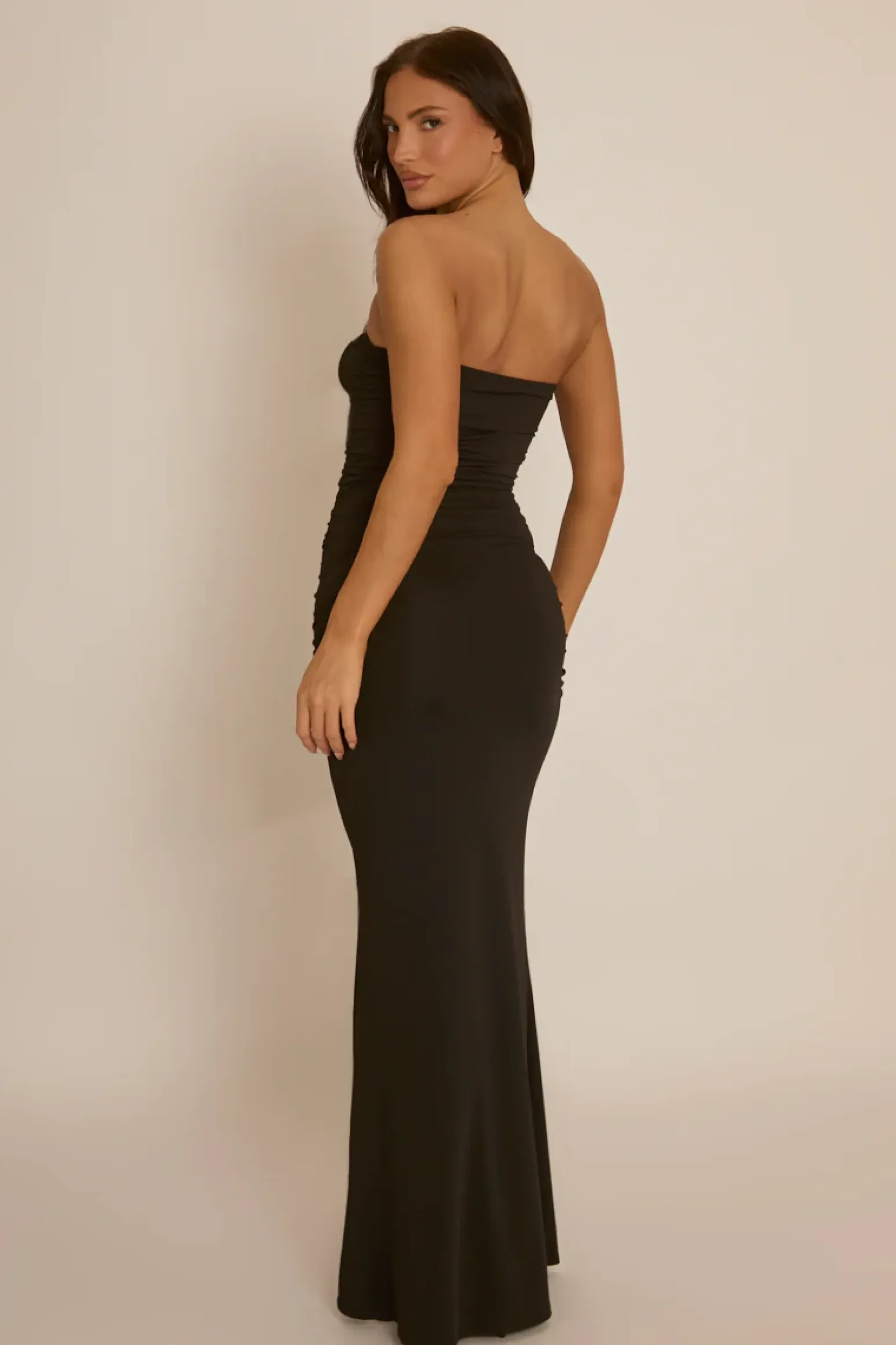 Rebellious Fashion Black Bead Trim Bandeau Maxi Dress - Steph