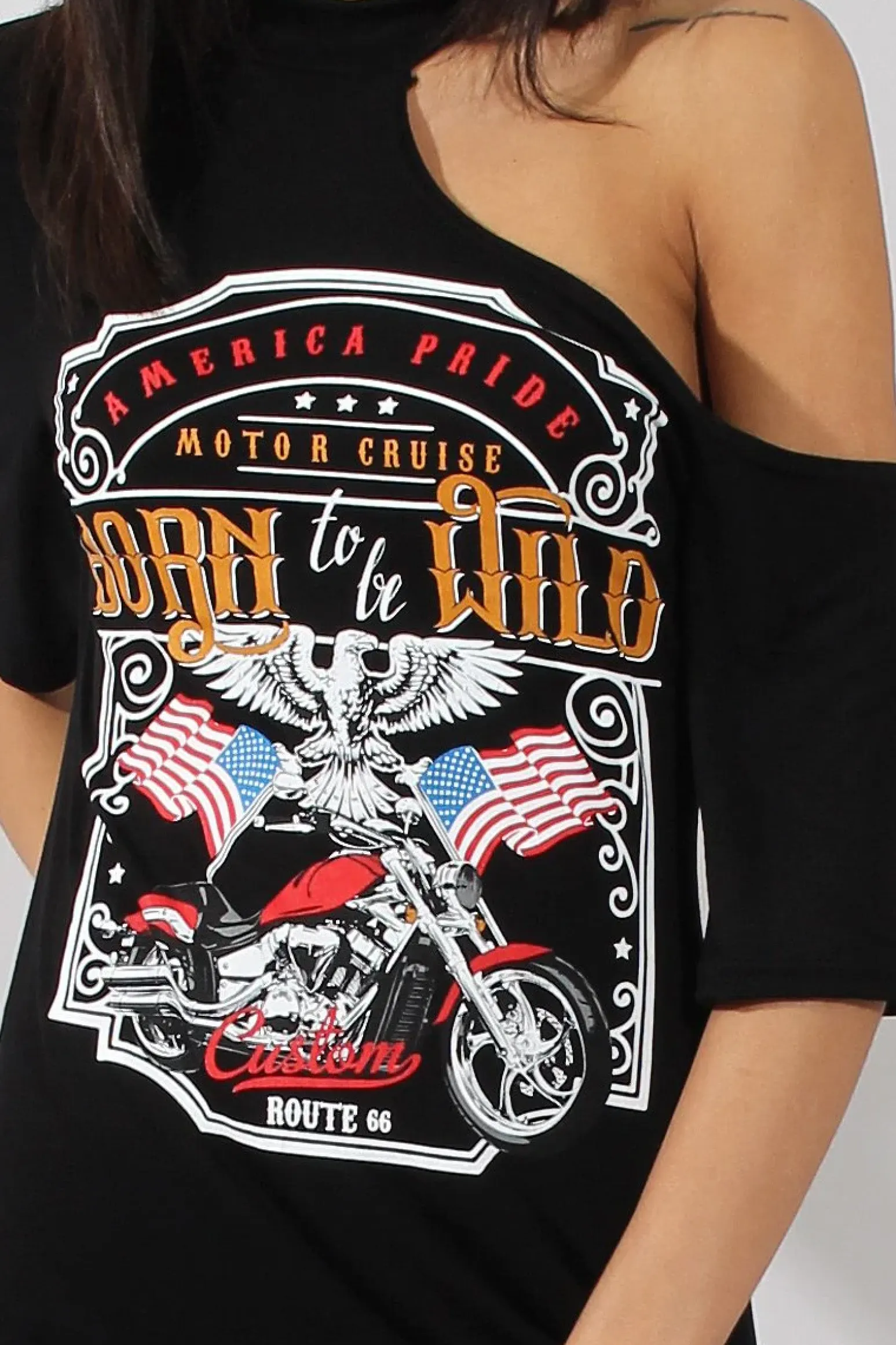 Rebellious Fashion Black Born To Be Wild Cut Out Shoulder T-Shirt Dress - Lorelei