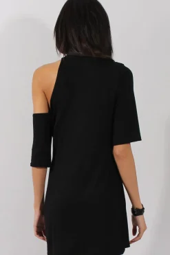 Rebellious Fashion Black Born To Be Wild Cut Out Shoulder T-Shirt Dress - Lorelei