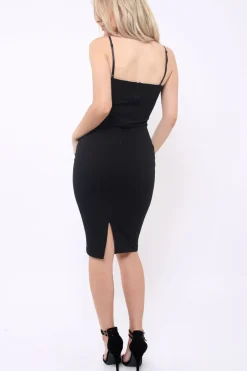Rebellious Fashion Black Bow Front Bodycon Midi Dress - Latisha