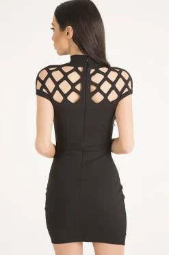 Rebellious Fashion Black Cage High Neck Bodycon Dress - Kade