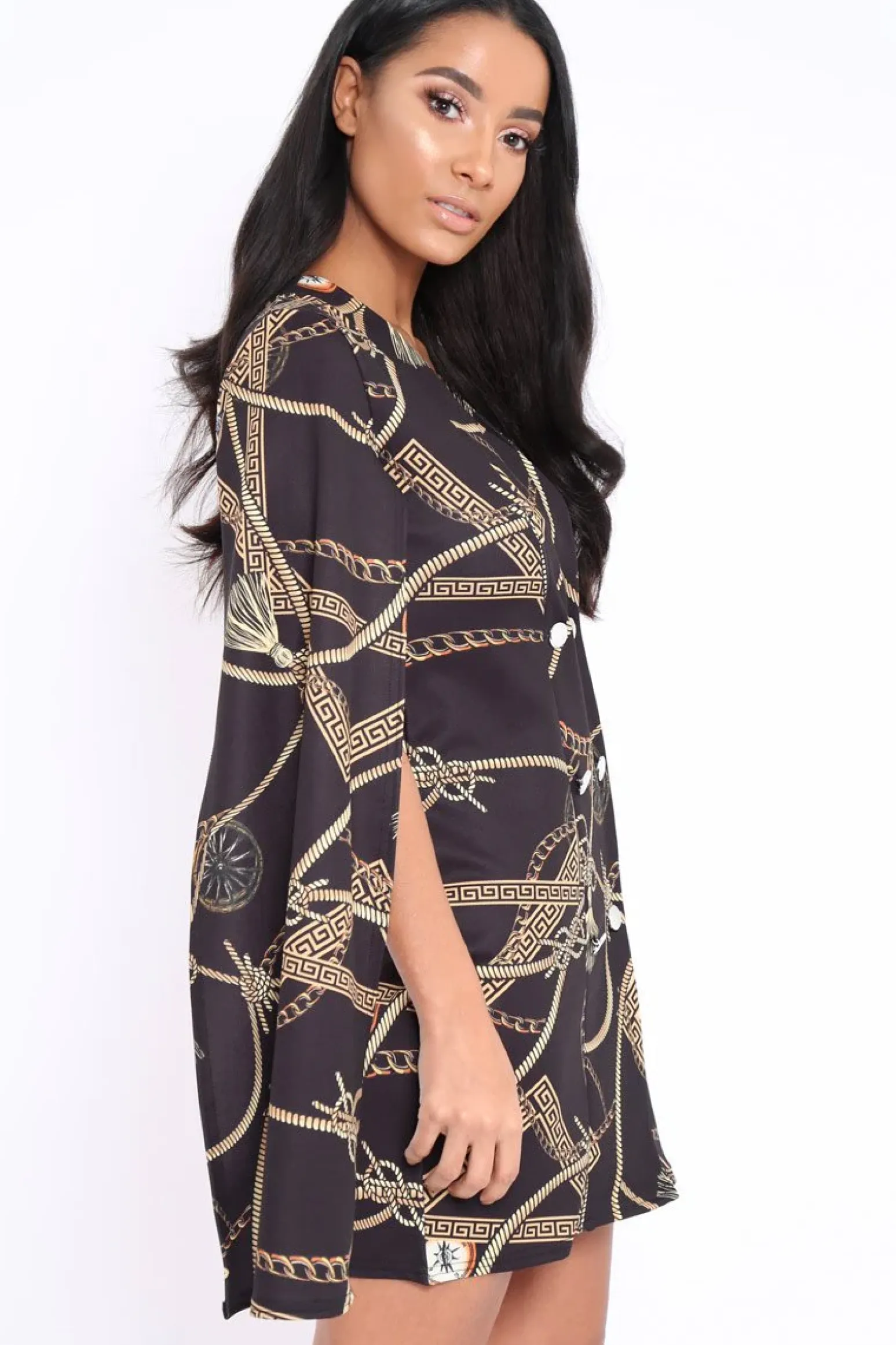 Rebellious Fashion Black Chain Blazer Cape Dress - Nirvi