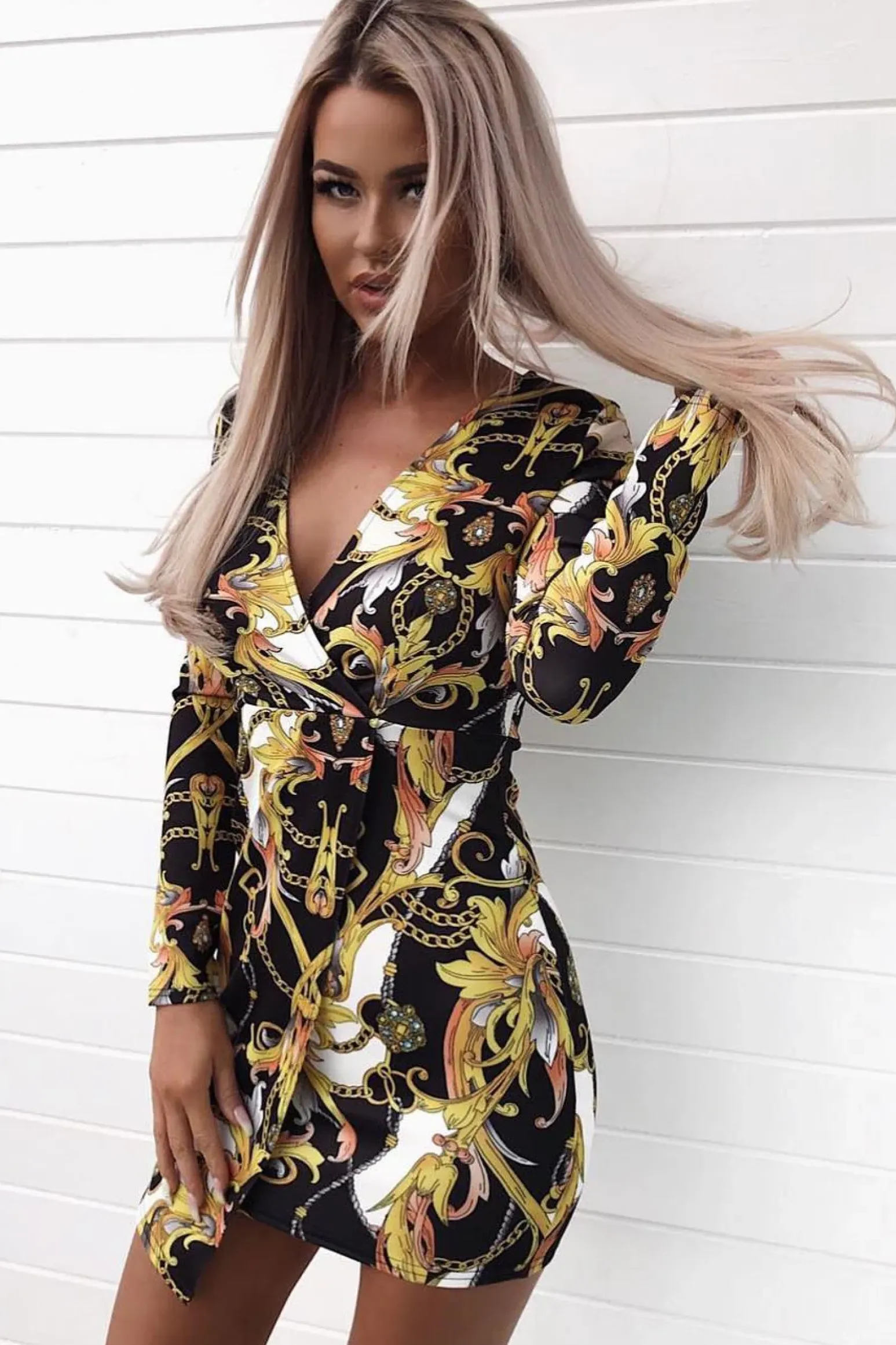 Rebellious Fashion Black Chain Print Dress - Hollee