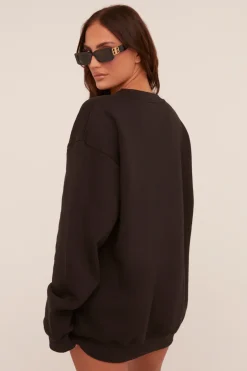 Rebellious Fashion Black Cherry Print Oversized Sweatshirt Mini Dress - Jerry